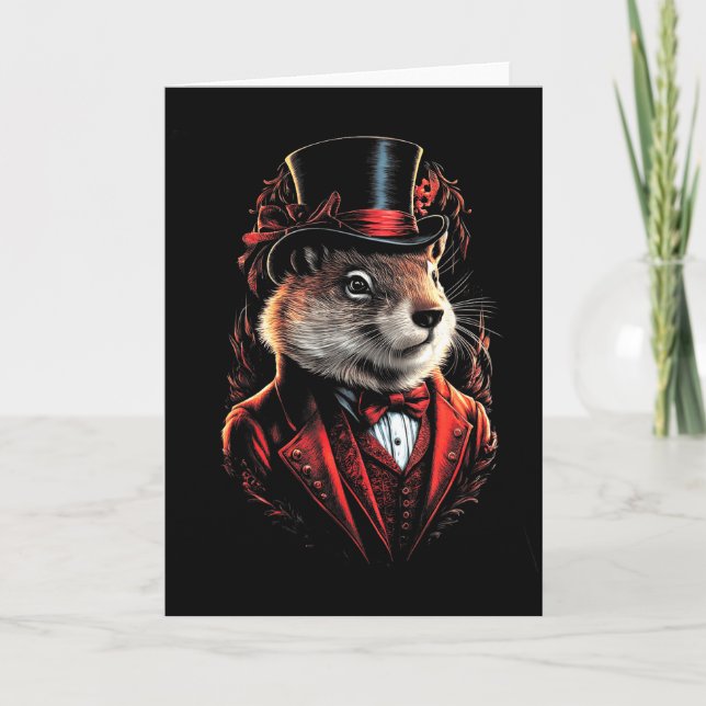 Carte Happy Groundhog Day Ground Hog In Suit And Hat Ani (Devant)