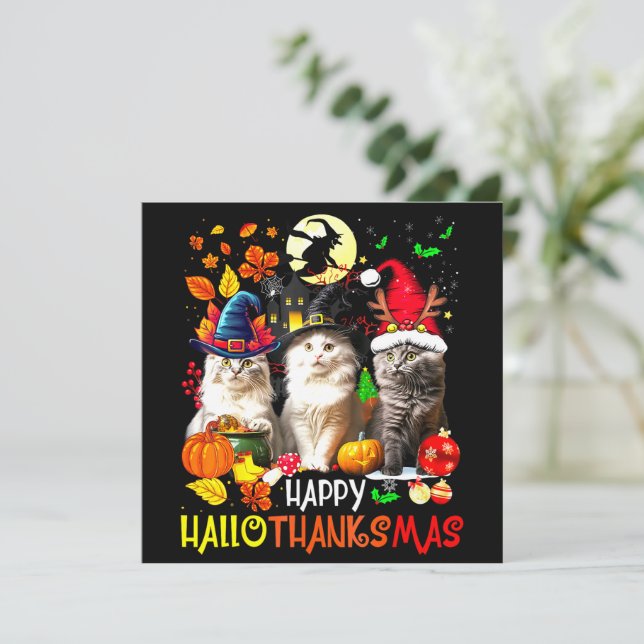 Carte Happy HalloThanksMas Chats (Debout devant)