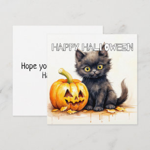 Carte Happy Halloween Chat Kitty Noir