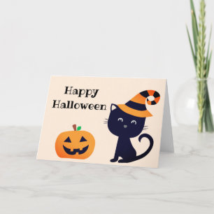 Carte Happy Halloween Chat noir Jack-o'-lantern