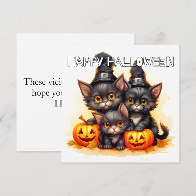 Carte Happy Halloween Chats noirs (Devant / Derrière)