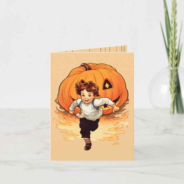 Carte Happy Halloween Citrouille, Happy Young Boy (Devant)
