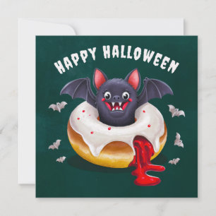 Carte Happy Halloween Éffrayant Chat et beignets sucrés