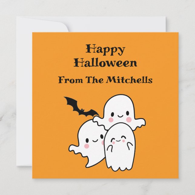 Carte Happy Halloween Ghost Bat Orange Modern Simple (Devant)