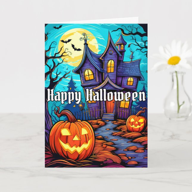 Carte Happy Halloween - Maison hantée (Petite plante)