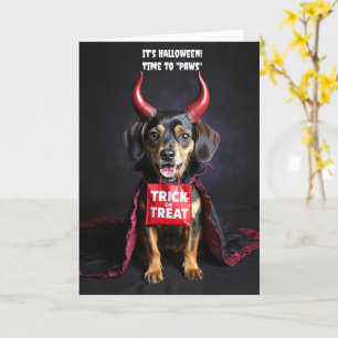 Carte Happy Halloween mignon chien diable Dachshund