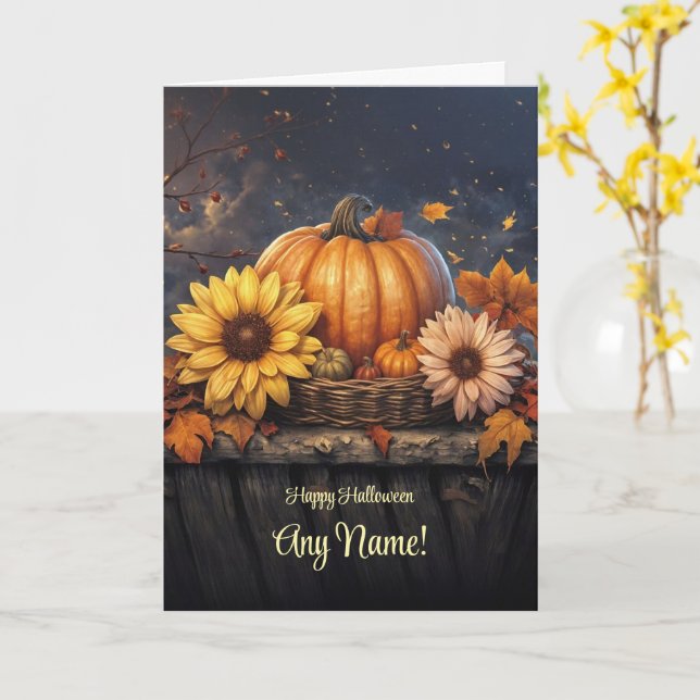 Carte Happy Halloween Personnalisé Nom ou Noms Personnal (Fleur jaune)