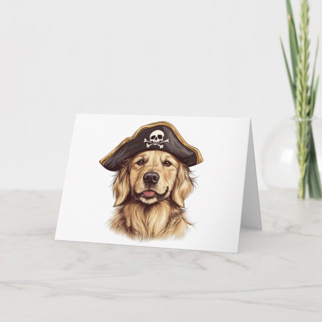 Carte Happy Halloween Pirate Golden Retriever Crâne chie (Devant)