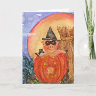 Carte Happy Halloween Porc CARD Kittens & Jack O'Pig