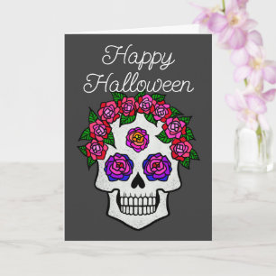 Carte Happy Halloween Rainbow Skull avec Rose