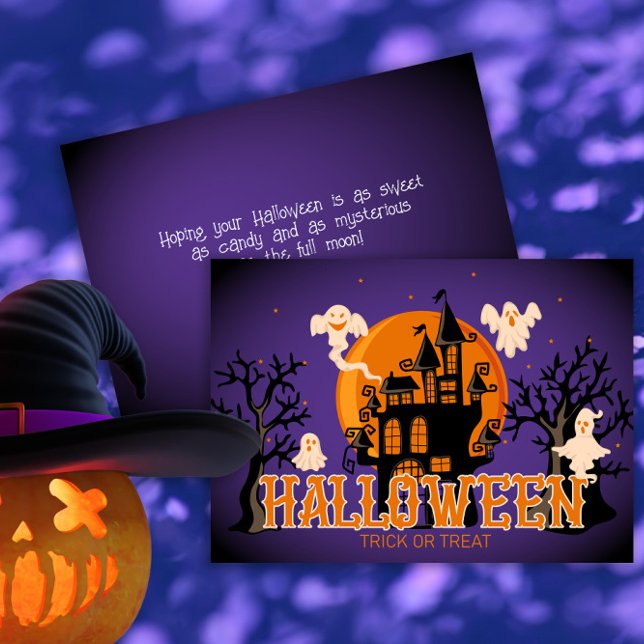 Carte Happy Halloween Scary Castle Ghosts et Lune (Créateur téléchargé)