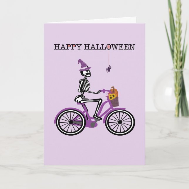 Carte Happy Halloween Skeleton équitation vélo (Devant)