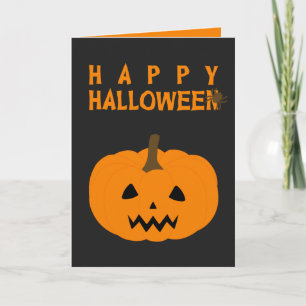 Carte Happy Halloween texte et Citrouille sur noir