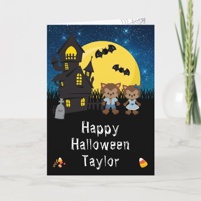 Carte Happy Halloween Werewolf Blue (Devant)