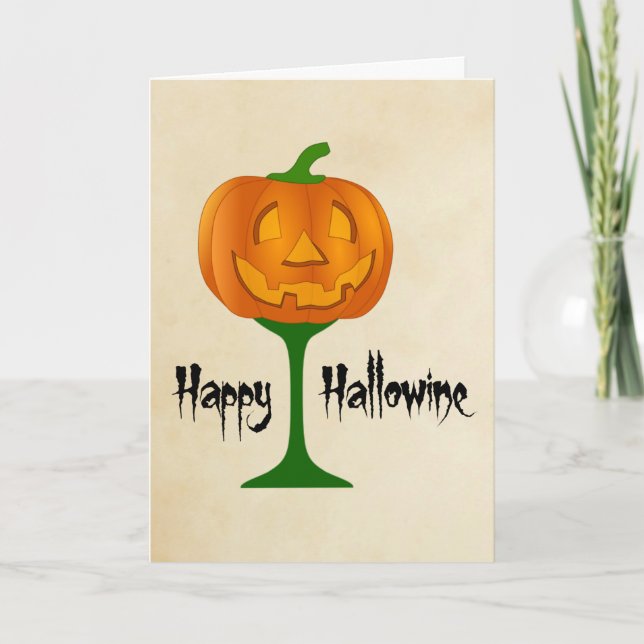 Carte Happy Hallowine Vin Citrouille Halloween (Devant)