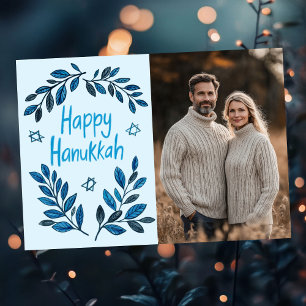 Carte Happy Hanoukka Botanical Watercolor CUSTOM PHOTO
