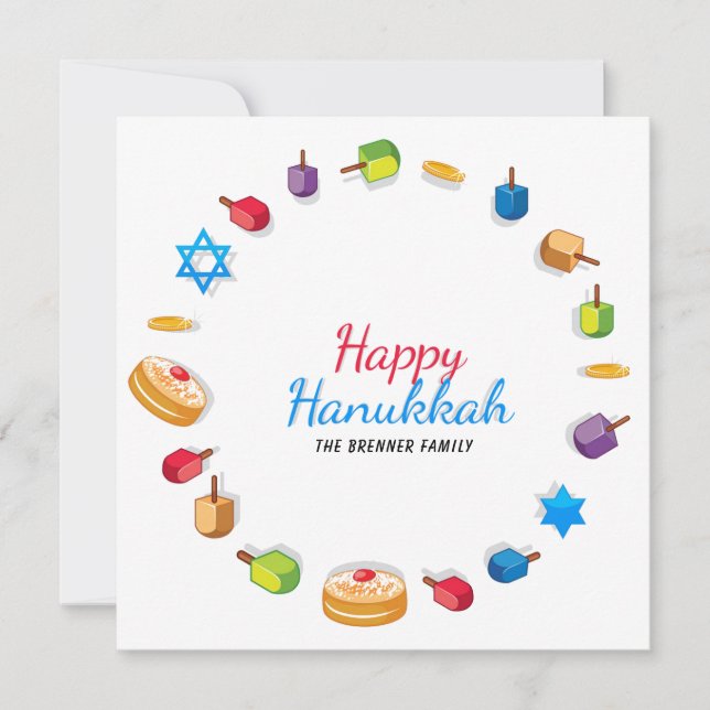 Carte Happy Hanoukka Modern Photo Dreidel Star Nom (Devant)