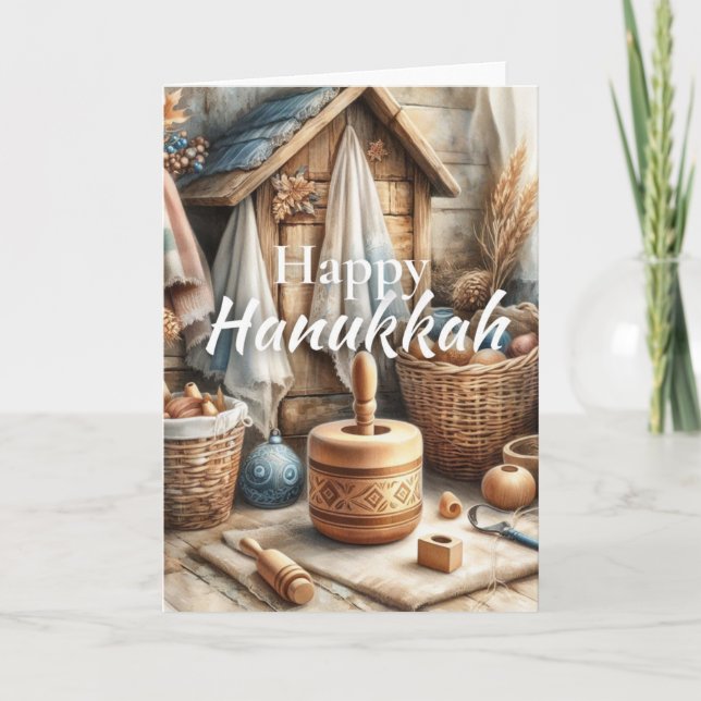 Carte Happy Hanukkah Greeting Card - Dreidel Watercolor  (Devant)
