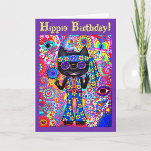 Carte Happy Hippie Chat Paix Signal Lunettes de soleil p