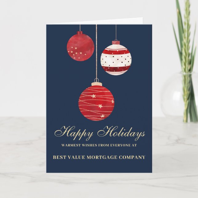 Carte Happy Holidays Aquarelle Personnalisée Entreprise (Devant)