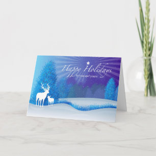 Carte Happy Holidays Deer in Winter Woods at Night