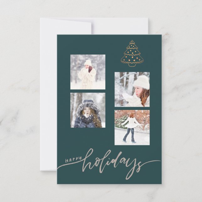 Carte Happy Holidays Gold Christmas Tree Photo Collage (Devant)
