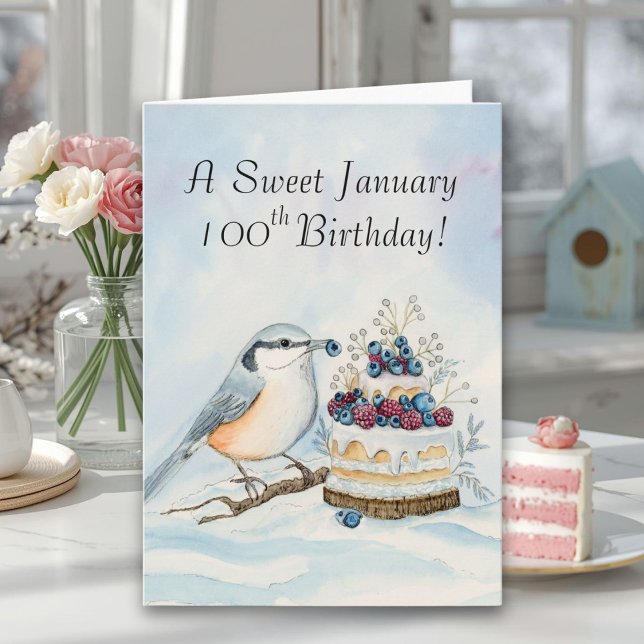Carte Happy January 100th Birthday Nuthatch Bird (Créateur téléchargé)