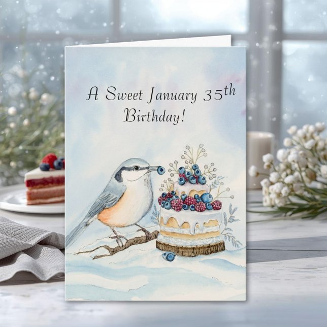 Carte Happy January 35th Birthday Nuthatch Bird (Créateur téléchargé)