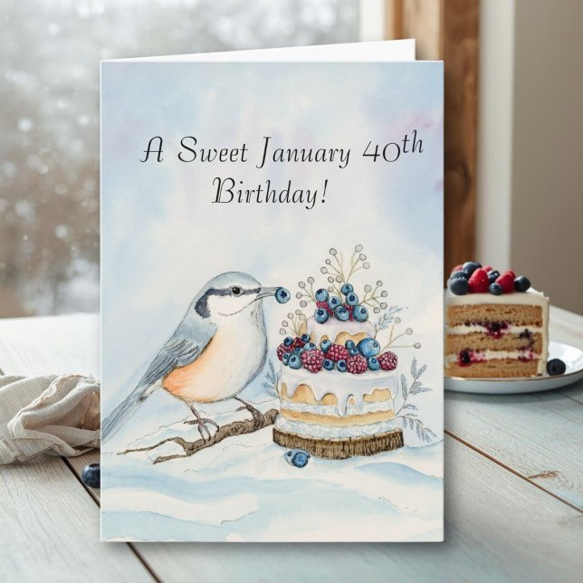 Carte Happy January 40th Birthday Nuthatch Bird (Créateur téléchargé)