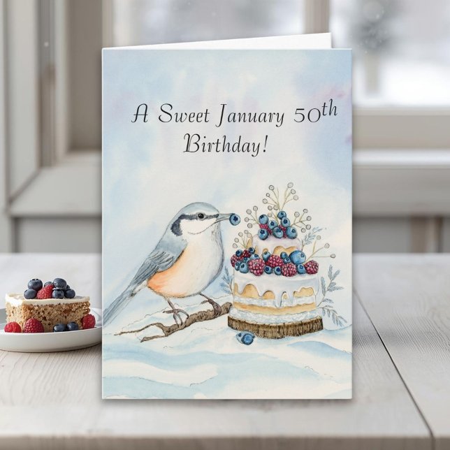 Carte Happy January 50th Birthday Nuthatch Bird (Créateur téléchargé)