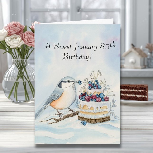 Carte Happy January 85th Birthday Nuthatch Bird (Créateur téléchargé)