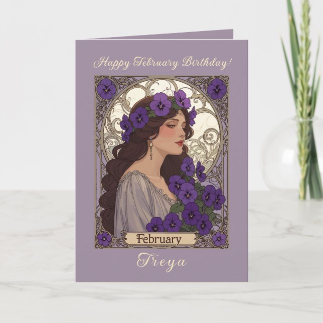 Carte Happy January Birthday Violet Flowers Art Nouveau (Devant)