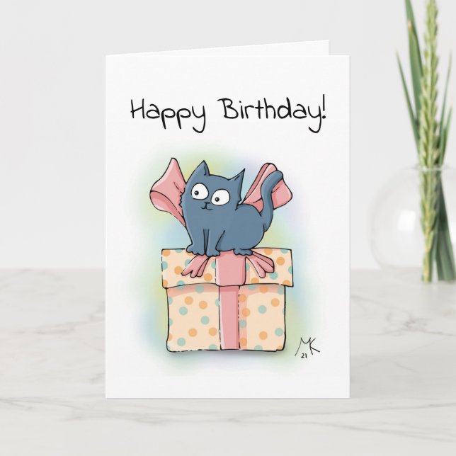 Carte Happy Kitten en carton avec ruban (Devant)