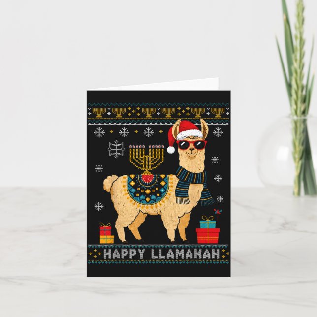 Carte Happy Llamakah Funny Ugly Hanukkah Sweater Llama P (Devant)