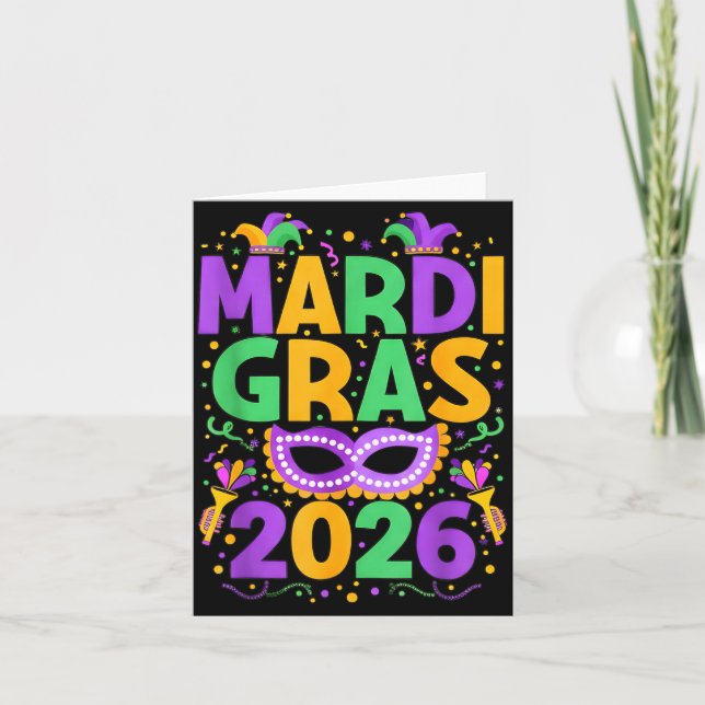 Carte Happy Mardi Gras 2026 Costume New Orleans Matching (Devant)