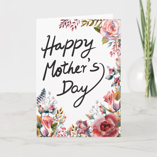Carte Happy Mothers aquarelle florale élégante 1 photo (Devant)