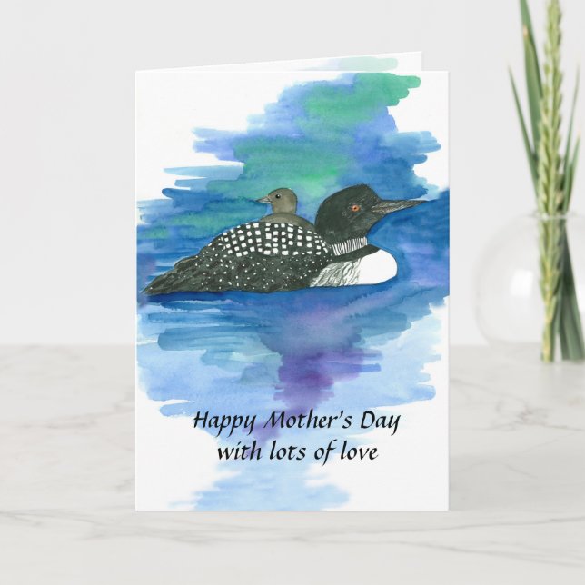 Carte Happy Mother's Day Loon Bird Baby Loonlet (Devant)
