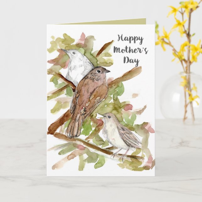 Carte Happy Mother's Day Nightingale Birds in Tree  (Fleur jaune)