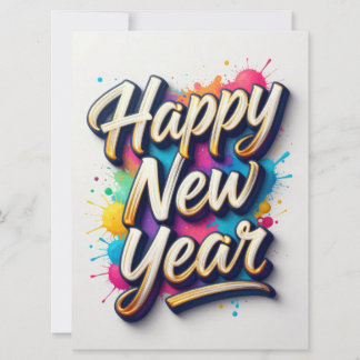 Carte Happy New Year Colorful Hand-Lettered Typography