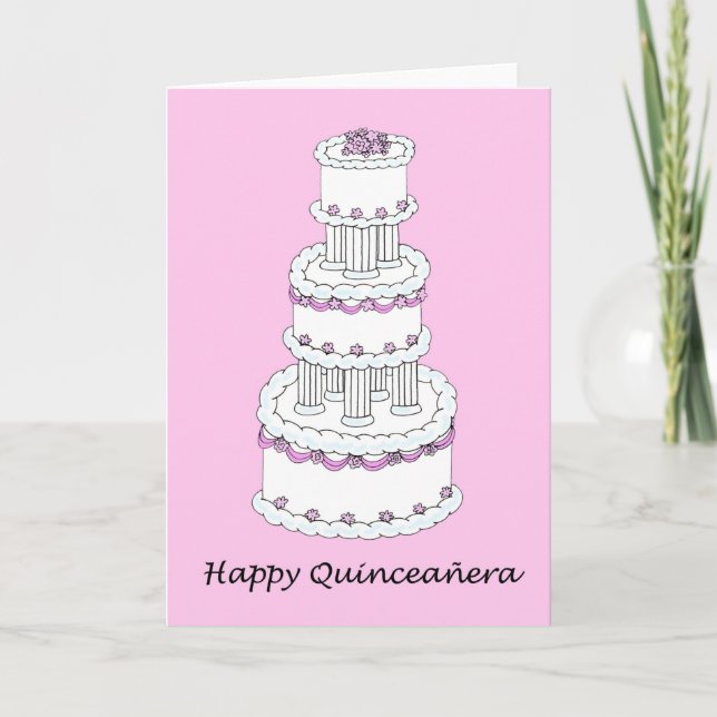 Carte Happy Quinceanera Pretty Pink and White Three Tier (Devant)