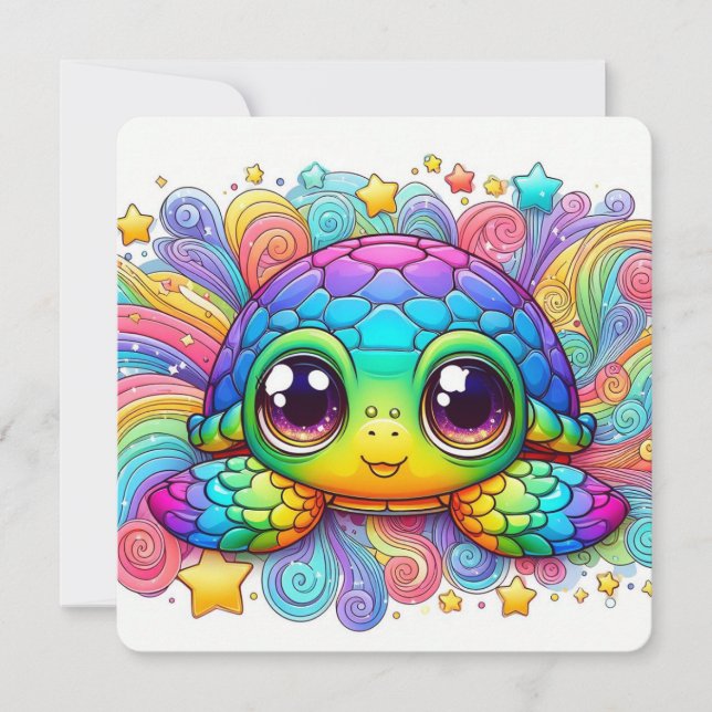 Carte Happy rainbow turtle flat card (Devant)