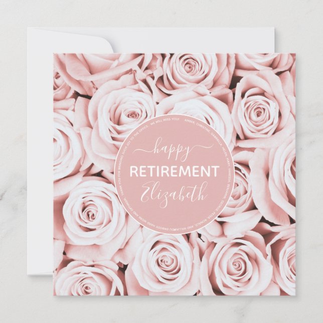 Carte Happy Retirement blush rose roses nom (Devant)