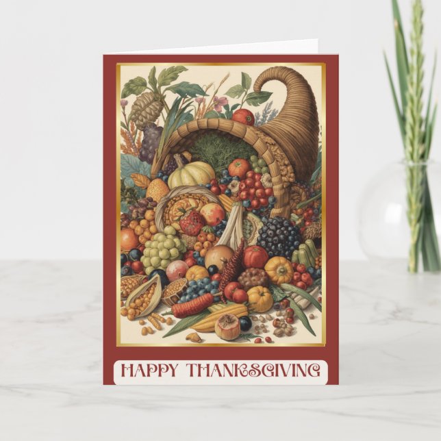 Carte Happy Thanksgiving Cornucopia Folded Greeting Card (Devant)