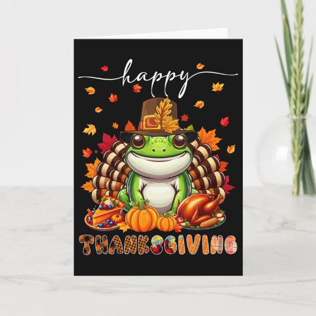 Carte Happy Thanksgiving Frog Costume Turkey Fall Leaves (Devant)