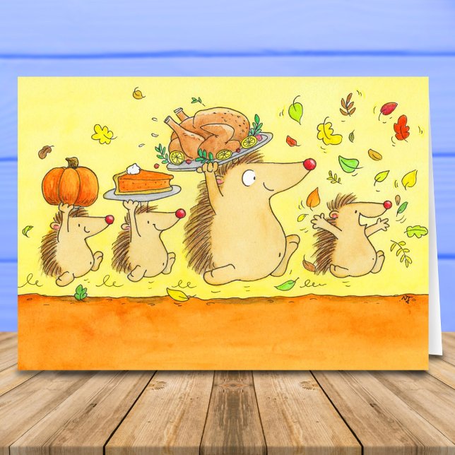 Carte Happy Thanksgiving Hedgehogs Greeting  (Créateur téléchargé)