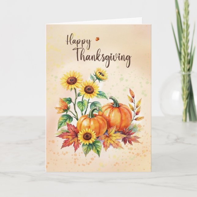 Carte Happy Thanksgiving Sunflowers and Pumpkins (Devant)