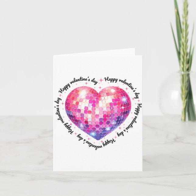 Carte Happy Valentine's Day Coquette Nk Disco Ball Heart (Devant)