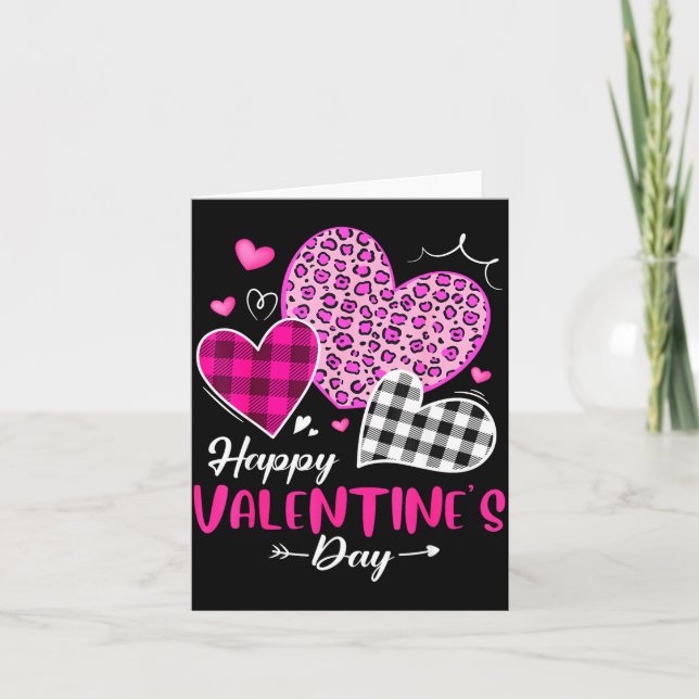 Carte Happy Valentine's Day Leopard And Plaid Hearts Gir (Devant)
