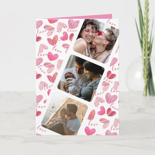 Carte Happy Valentines mignon Coeur rose Collage photo (Devant)