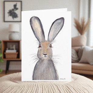 Carte Hare lapin aquarelle animal bois mignonne
